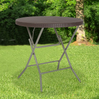 Flash Furniture DAD-FT-80R-GG 31.5'' Round Brown Rattan Plastic Folding Table 
